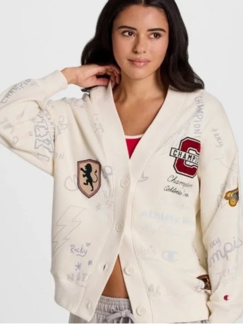 Champion Cream Cardigan with Graphic Patches - Cream - XXL Sold Out